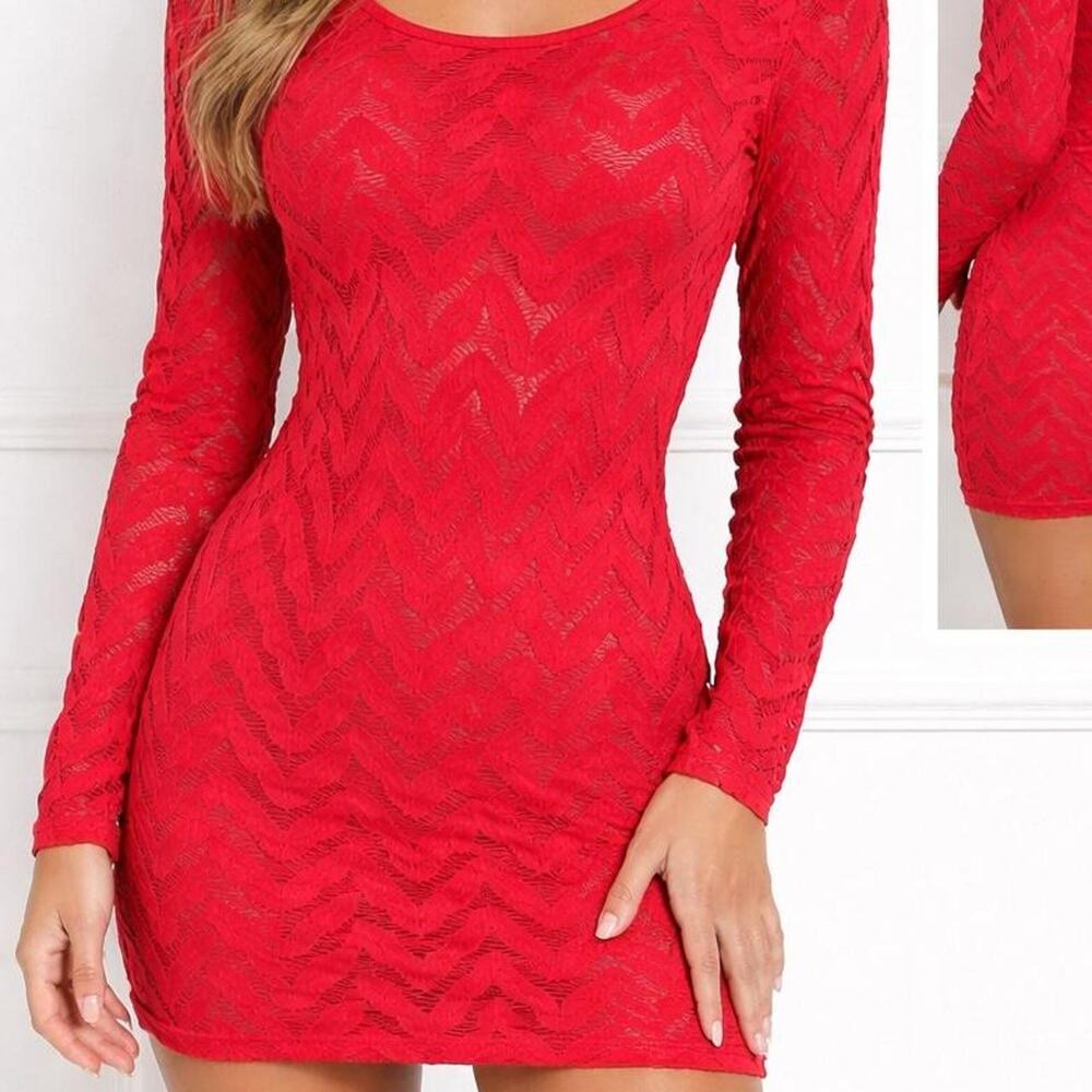 FREE PEOPLE Wild Thing Long Sleeve Crochet Mini Dress XS, strawberry red